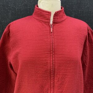 Eileen Fisher Lightweight Jacket Womens S Red Full Zip Cotton Mock Neck Textured